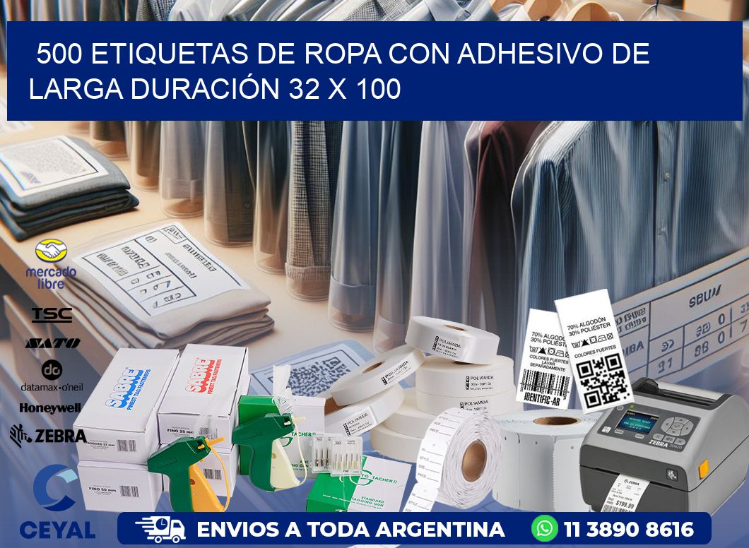 500 ETIQUETAS DE ROPA CON ADHESIVO DE LARGA DURACIÓN 32 x 100