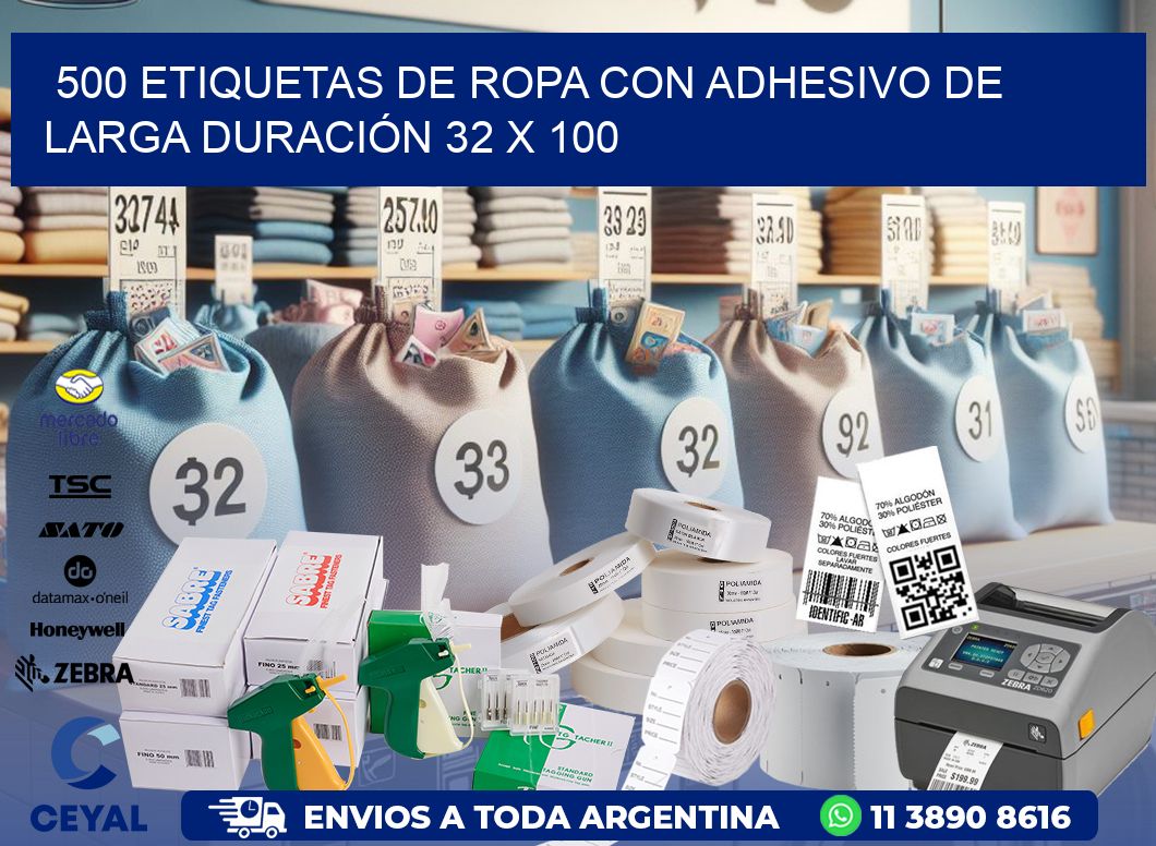 500 ETIQUETAS DE ROPA CON ADHESIVO DE LARGA DURACIÓN 32 x 100