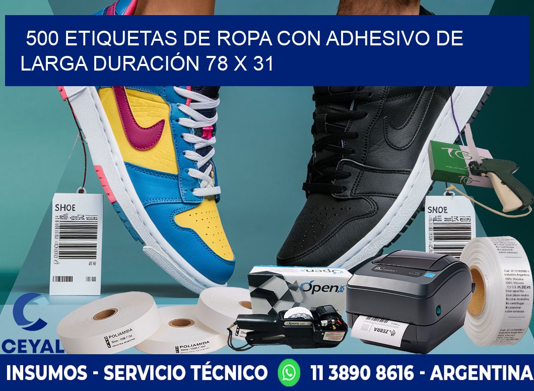 500 ETIQUETAS DE ROPA CON ADHESIVO DE LARGA DURACIÓN 78 x 31