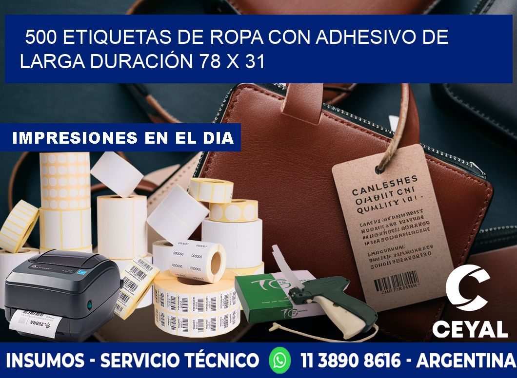 500 ETIQUETAS DE ROPA CON ADHESIVO DE LARGA DURACIÓN 78 x 31