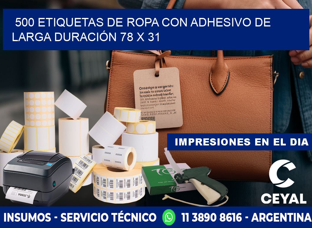 500 ETIQUETAS DE ROPA CON ADHESIVO DE LARGA DURACIÓN 78 x 31