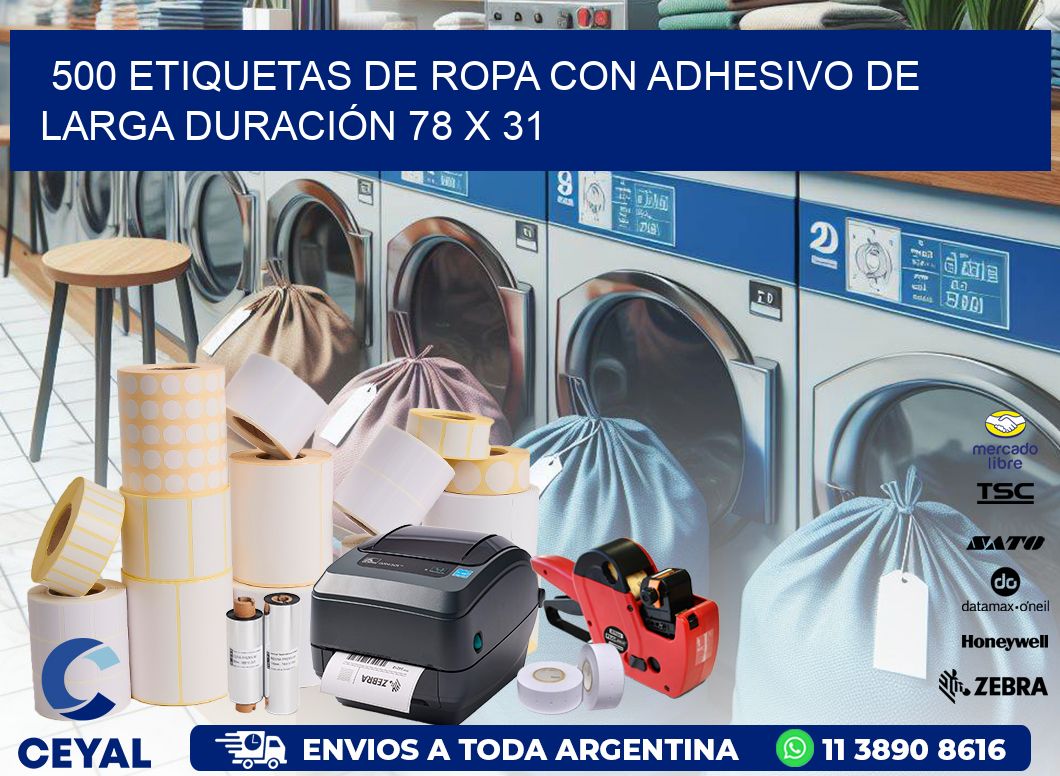 500 ETIQUETAS DE ROPA CON ADHESIVO DE LARGA DURACIÓN 78 x 31