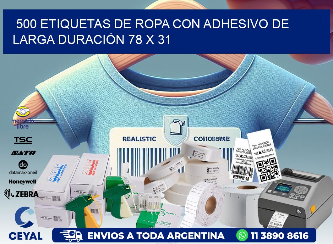 500 ETIQUETAS DE ROPA CON ADHESIVO DE LARGA DURACIÓN 78 x 31