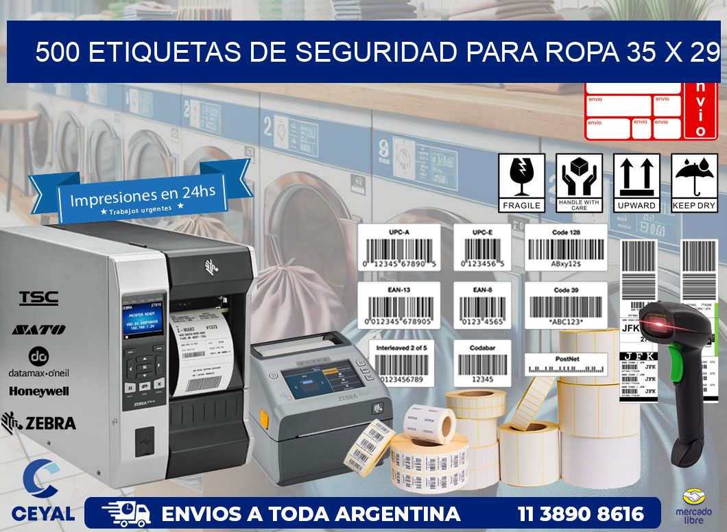 500 ETIQUETAS DE SEGURIDAD PARA ROPA 35 x 29