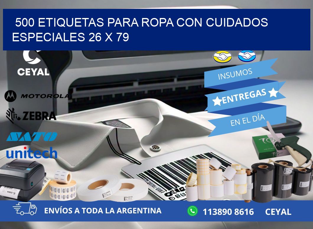 500 ETIQUETAS PARA ROPA CON CUIDADOS ESPECIALES 26 x 79