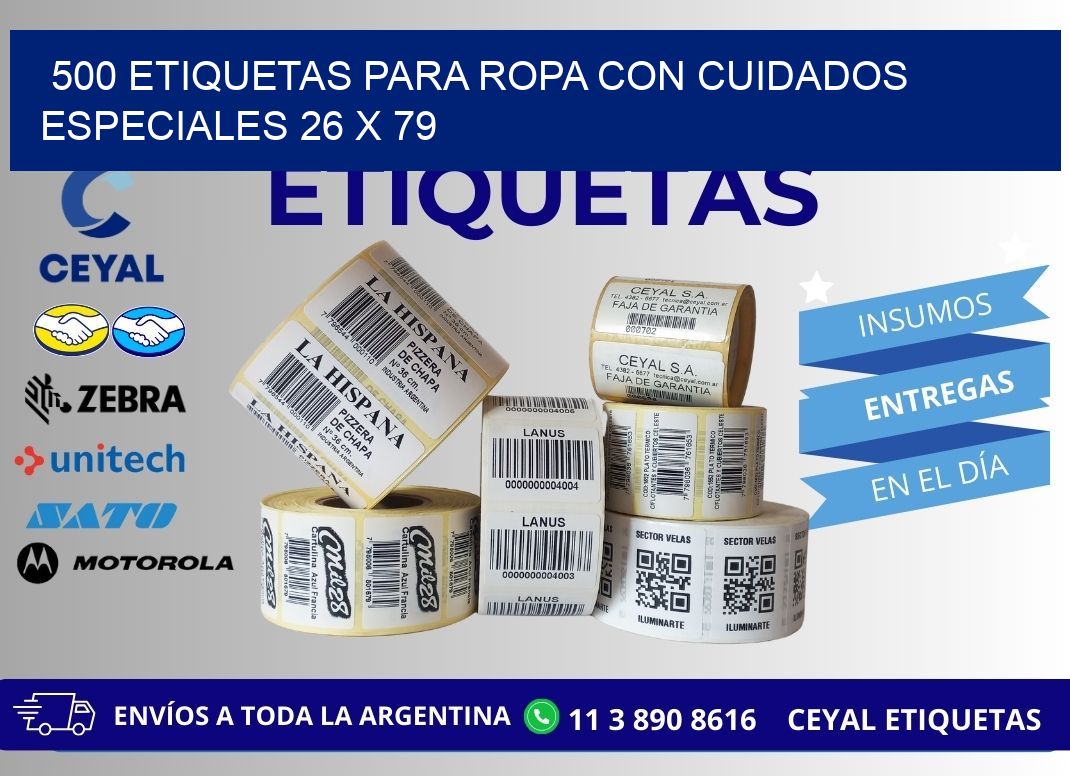 500 ETIQUETAS PARA ROPA CON CUIDADOS ESPECIALES 26 x 79