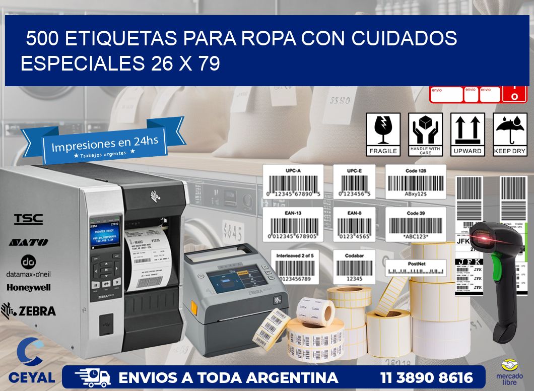 500 ETIQUETAS PARA ROPA CON CUIDADOS ESPECIALES 26 x 79