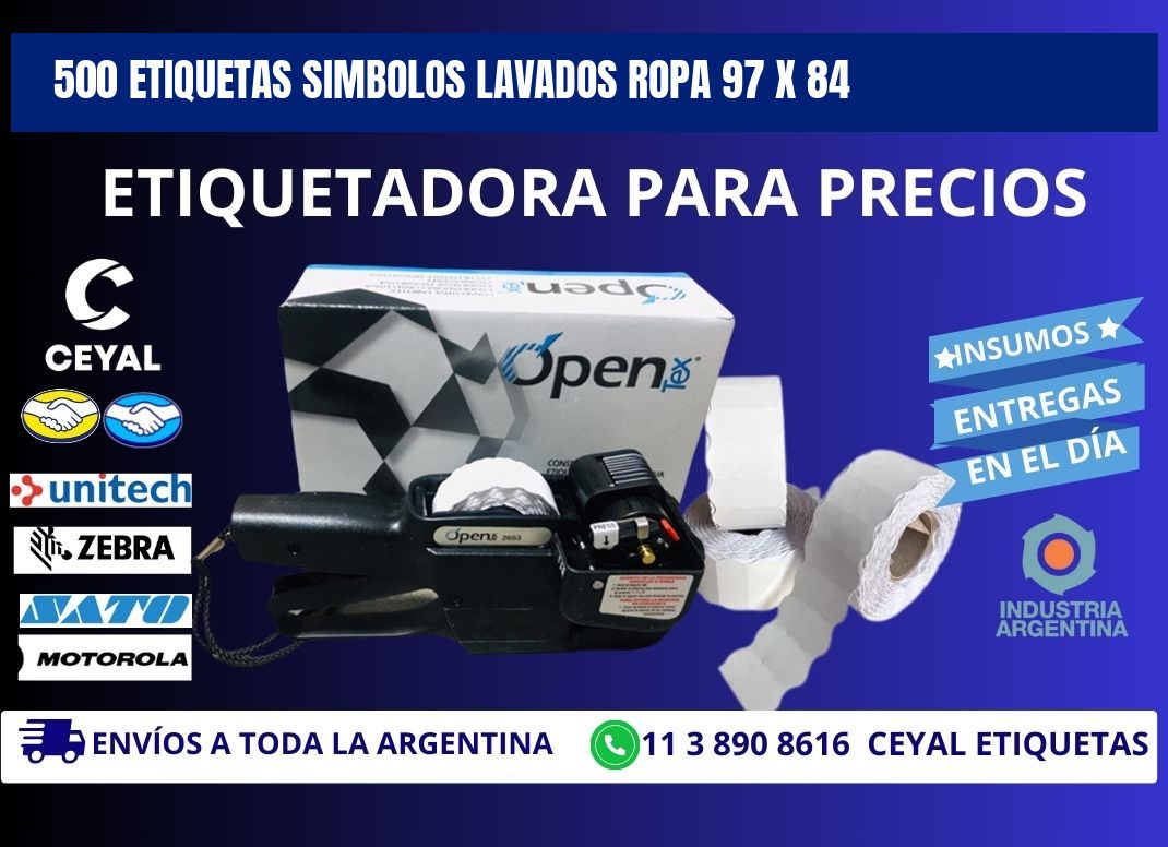 500 ETIQUETAS SIMBOLOS LAVADOS ROPA 97 x 84