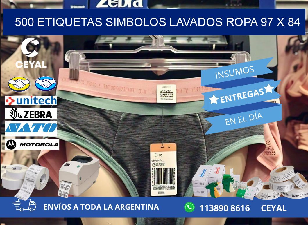 500 ETIQUETAS SIMBOLOS LAVADOS ROPA 97 x 84