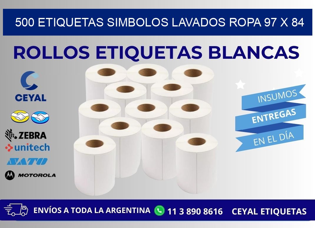 500 ETIQUETAS SIMBOLOS LAVADOS ROPA 97 x 84