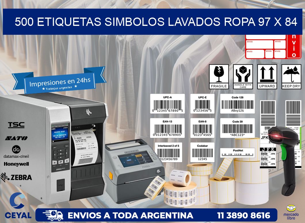 500 ETIQUETAS SIMBOLOS LAVADOS ROPA 97 x 84