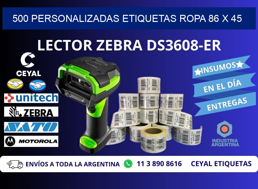 500 PERSONALIZADAS ETIQUETAS ROPA 86 x 45