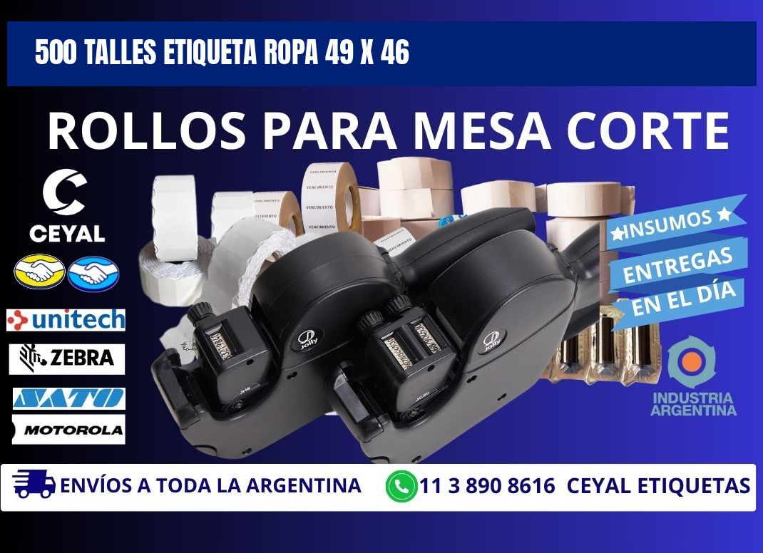 500 TALLES ETIQUETA ROPA 49 x 46