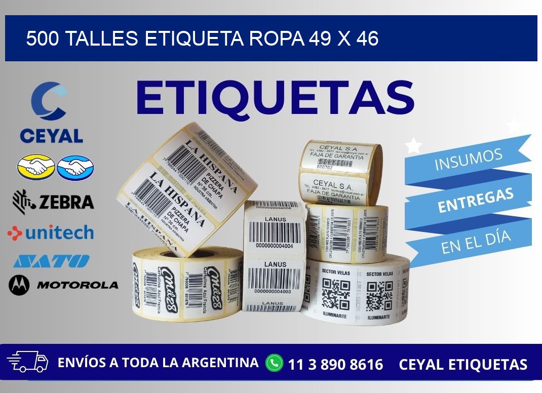 500 TALLES ETIQUETA ROPA 49 x 46