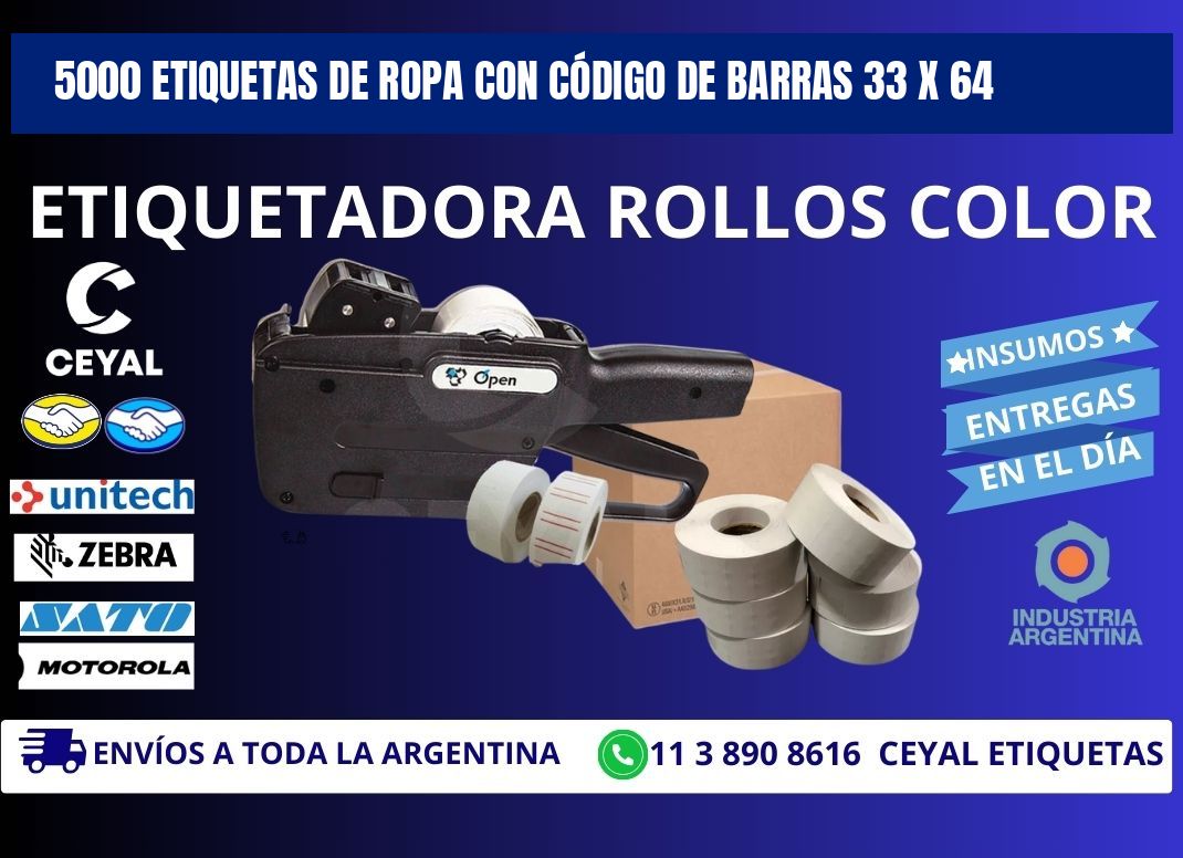 5000 ETIQUETAS DE ROPA CON CÓDIGO DE BARRAS 33 x 64