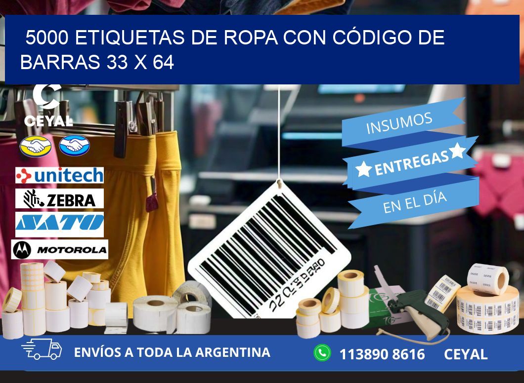 5000 ETIQUETAS DE ROPA CON CÓDIGO DE BARRAS 33 x 64