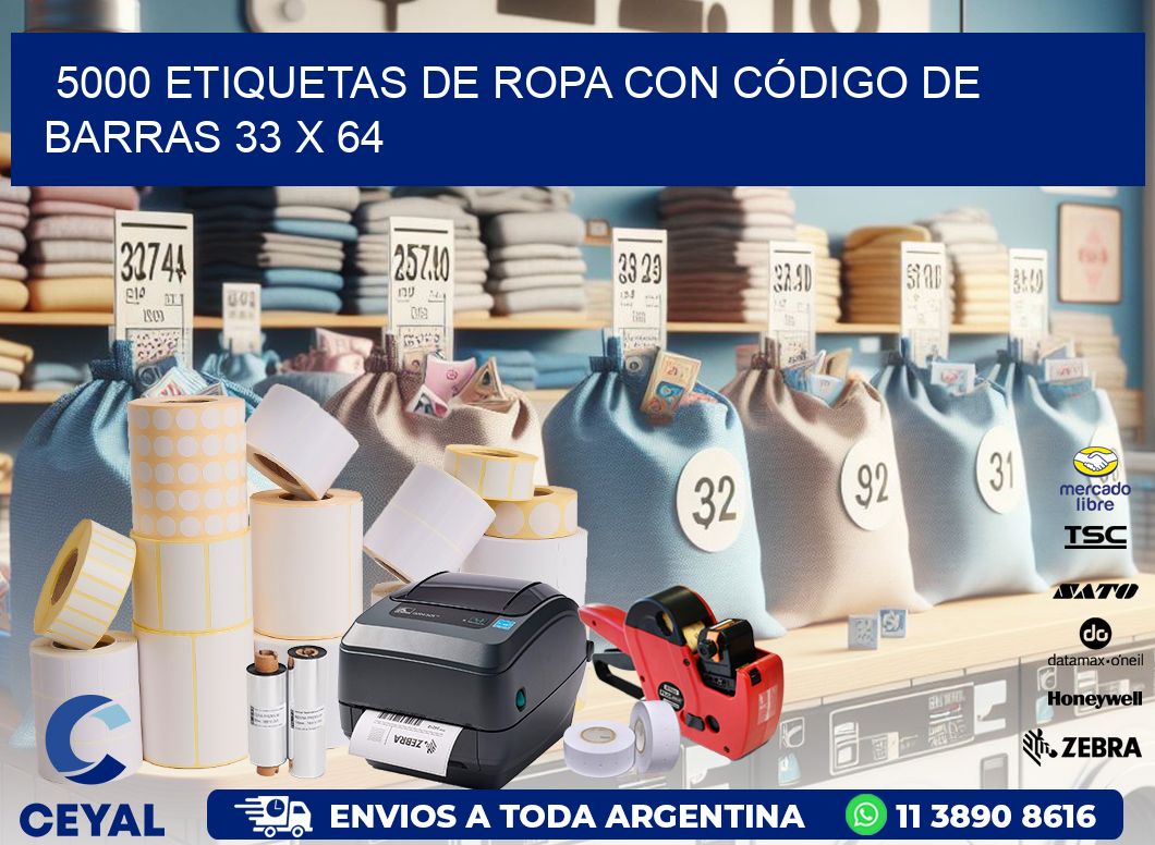 5000 ETIQUETAS DE ROPA CON CÓDIGO DE BARRAS 33 x 64