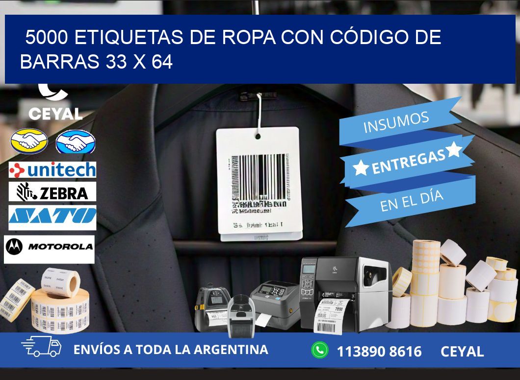 5000 ETIQUETAS DE ROPA CON CÓDIGO DE BARRAS 33 x 64