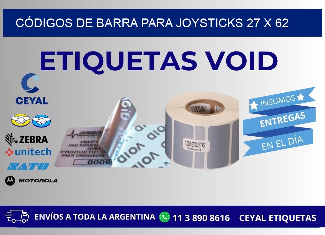 CÓDIGOS DE BARRA PARA JOYSTICKS 27 x 62