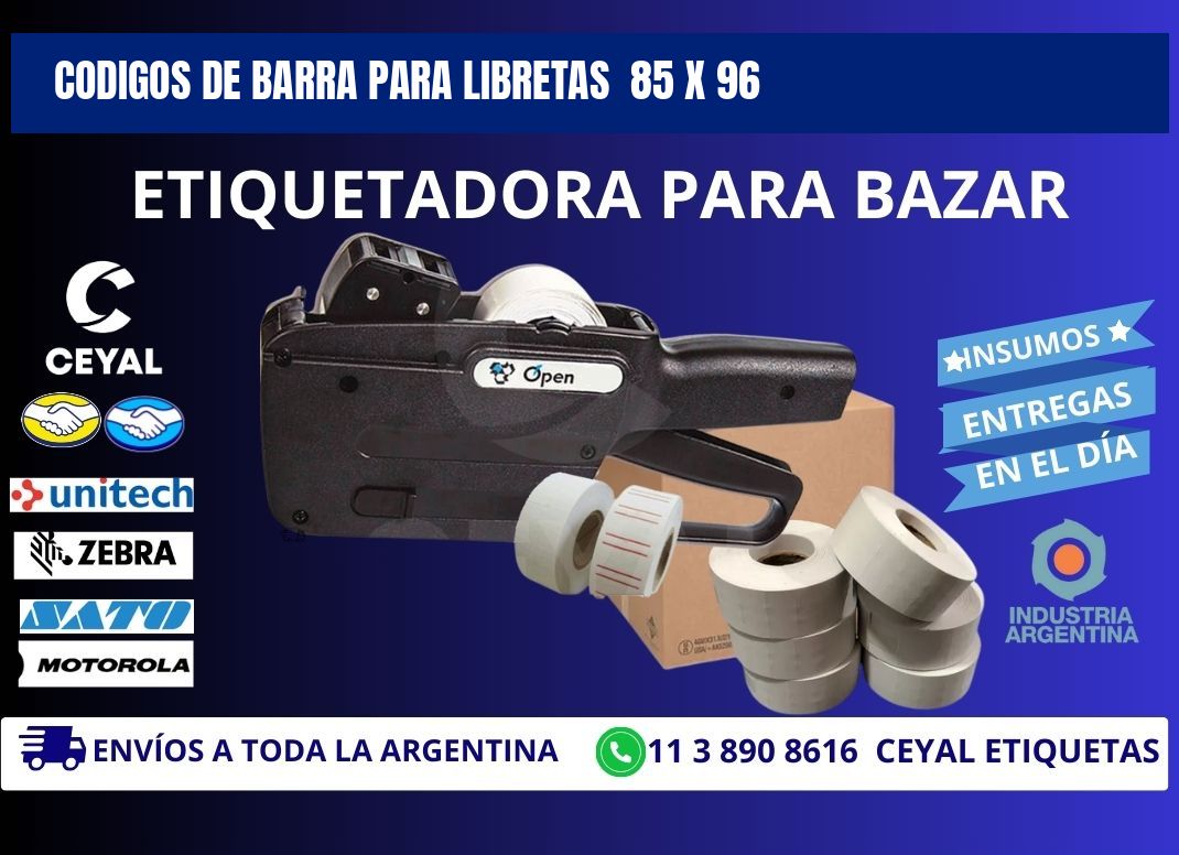 CODIGOS DE BARRA PARA LIBRETAS  85 x 96