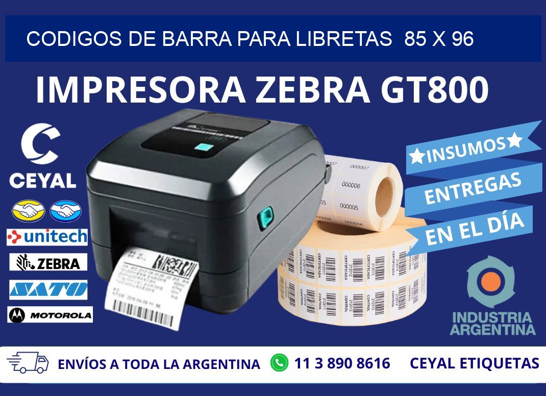 CODIGOS DE BARRA PARA LIBRETAS  85 x 96