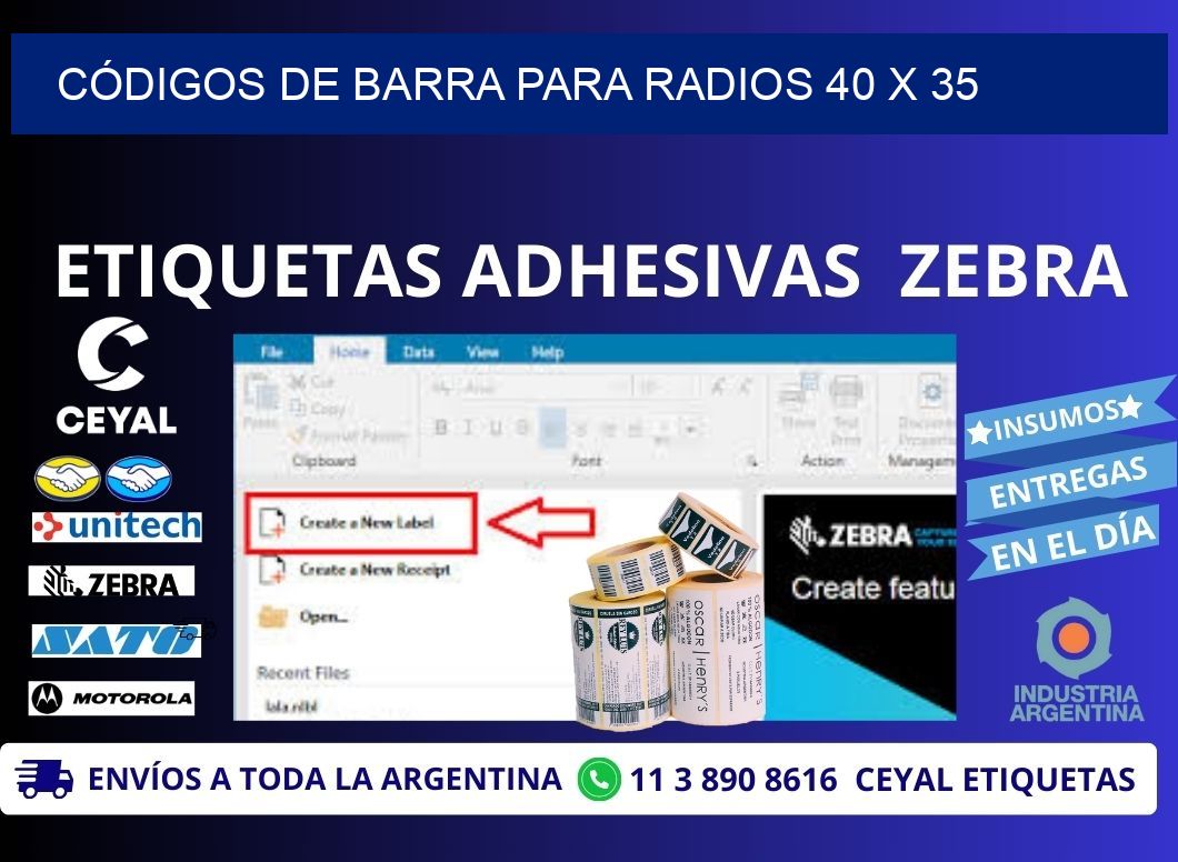 CÓDIGOS DE BARRA PARA RADIOS 40 x 35