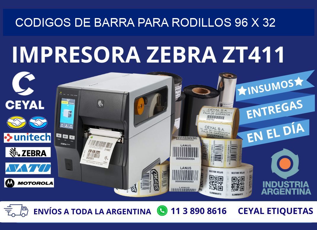 CODIGOS DE BARRA PARA RODILLOS 96 x 32