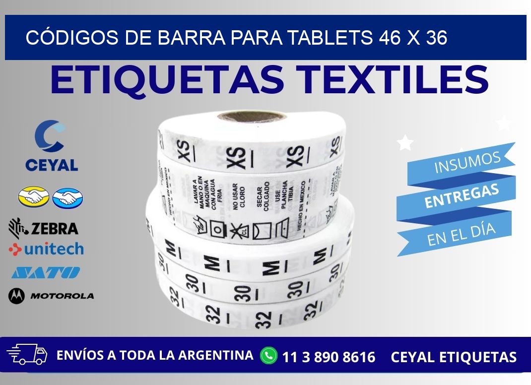 CÓDIGOS DE BARRA PARA TABLETS 46 x 36