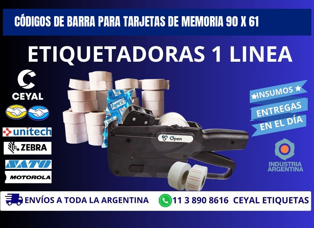 CÓDIGOS DE BARRA PARA TARJETAS DE MEMORIA 90 x 61