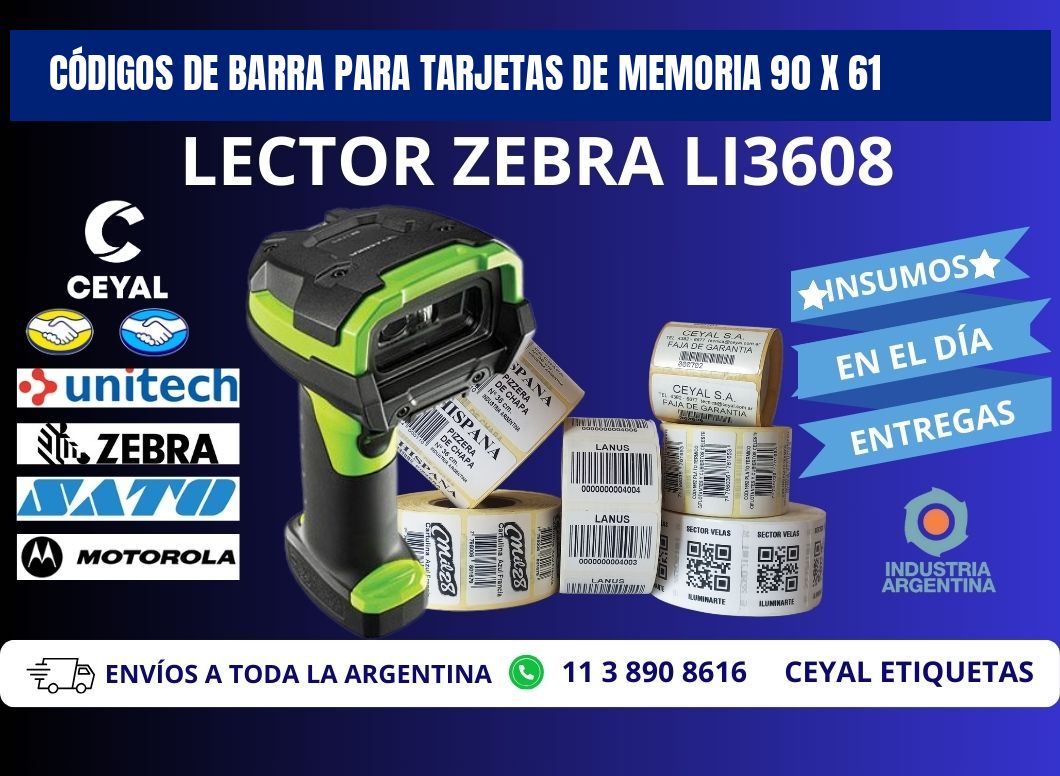CÓDIGOS DE BARRA PARA TARJETAS DE MEMORIA 90 x 61