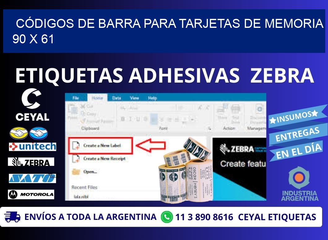 CÓDIGOS DE BARRA PARA TARJETAS DE MEMORIA 90 x 61