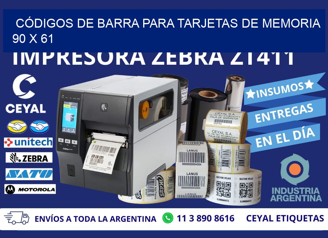 CÓDIGOS DE BARRA PARA TARJETAS DE MEMORIA 90 x 61