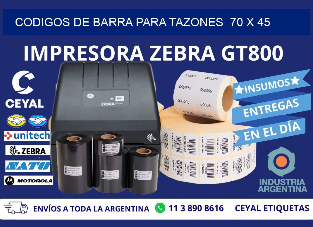 CODIGOS DE BARRA PARA TAZONES  70 x 45