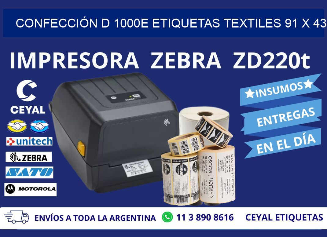 CONFECCIÓN D 1000E ETIQUETAS TEXTILES 91 x 43