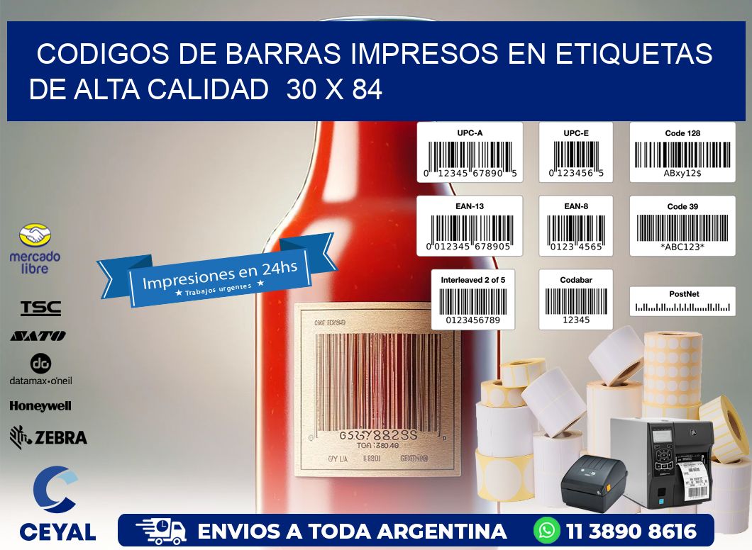 Codigos de Barras Impresos en Etiquetas de Alta Calidad  30 x 84