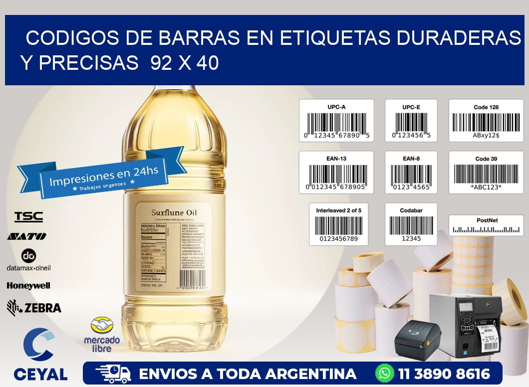 Codigos de Barras en Etiquetas Duraderas y Precisas  92 x 40