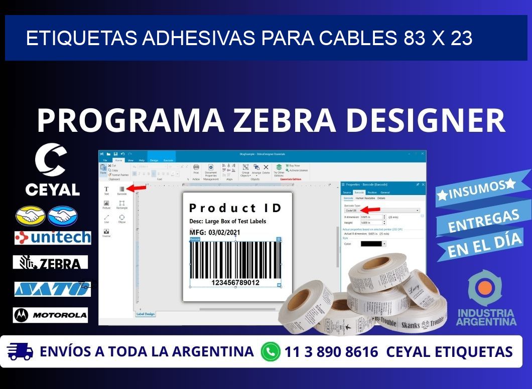 ETIQUETAS ADHESIVAS PARA CABLES 83 x 23