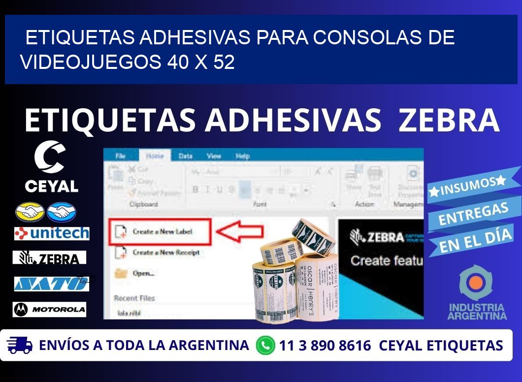 ETIQUETAS ADHESIVAS PARA CONSOLAS DE VIDEOJUEGOS 40 x 52