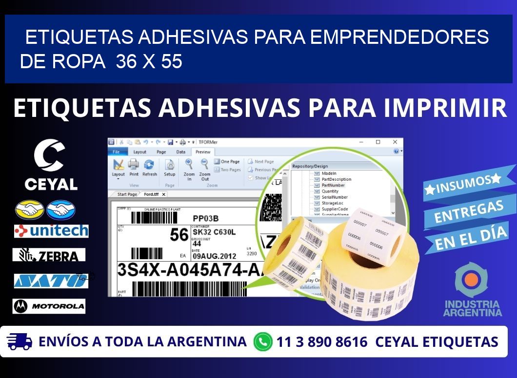 ETIQUETAS ADHESIVAS PARA EMPRENDEDORES DE ROPA  36 x 55