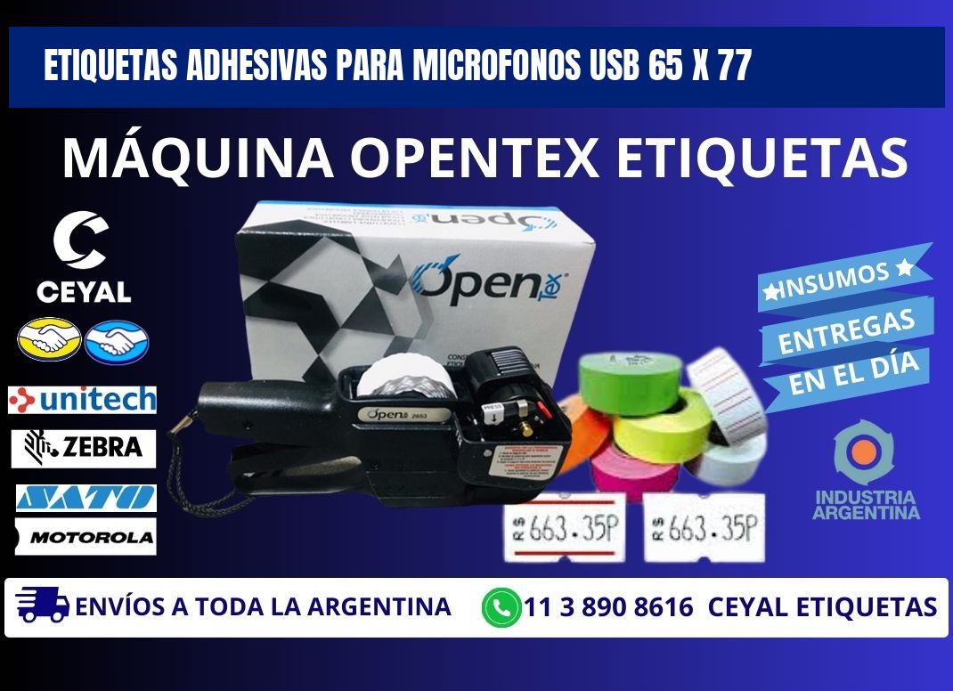 ETIQUETAS ADHESIVAS PARA MICROFONOS USB 65 x 77