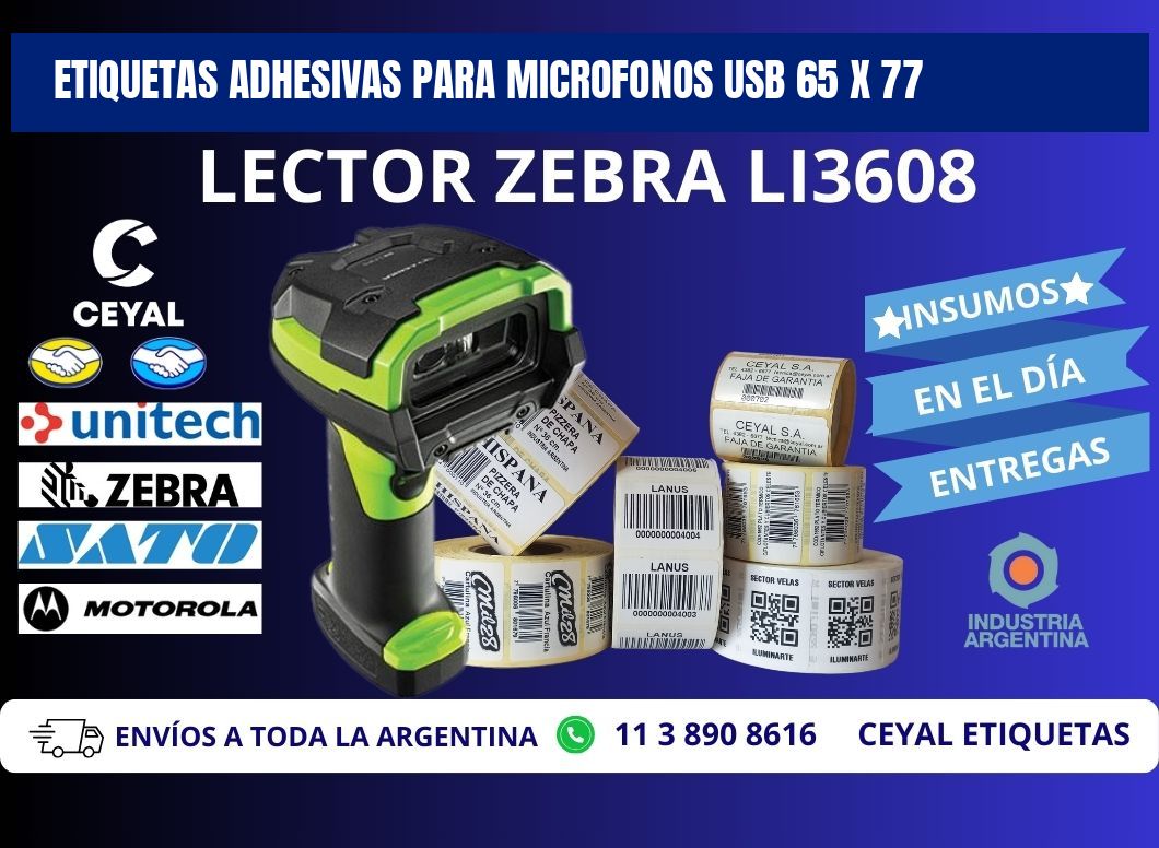 ETIQUETAS ADHESIVAS PARA MICROFONOS USB 65 x 77