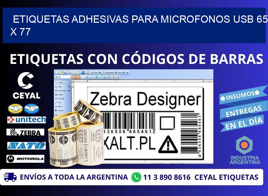 ETIQUETAS ADHESIVAS PARA MICROFONOS USB 65 x 77