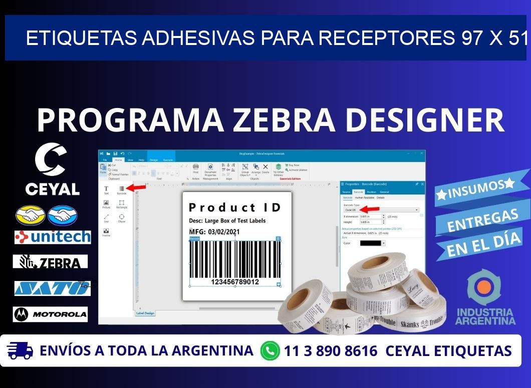 ETIQUETAS ADHESIVAS PARA RECEPTORES 97 x 51