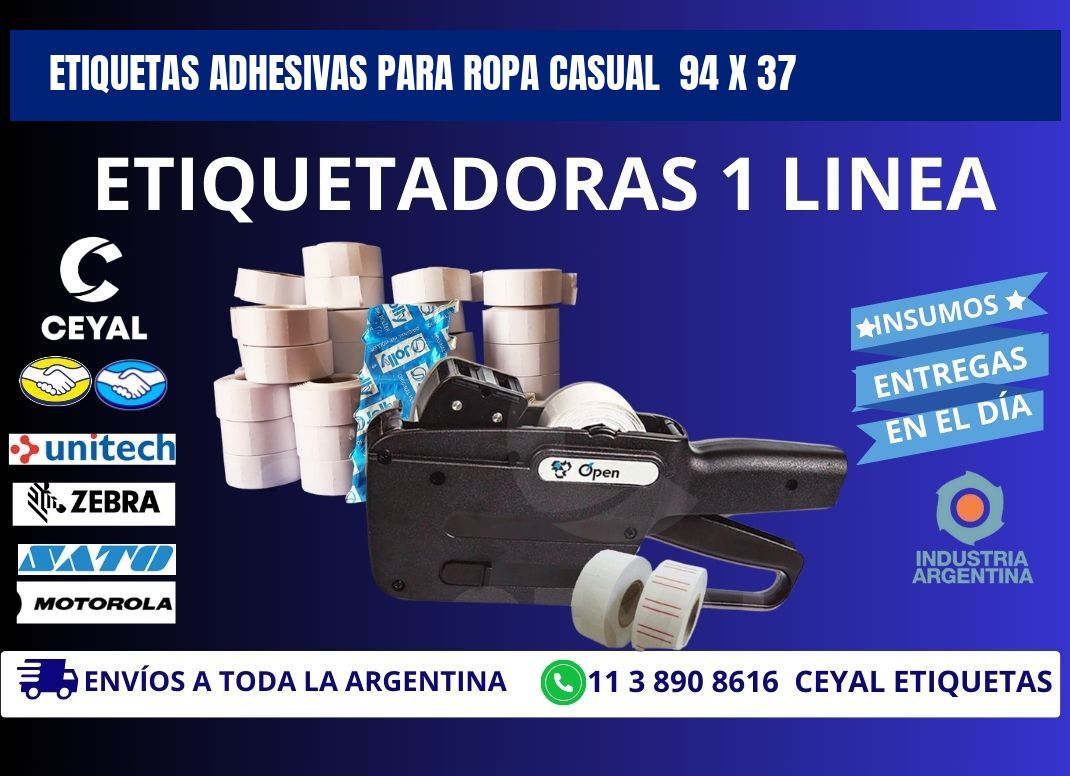 ETIQUETAS ADHESIVAS PARA ROPA CASUAL  94 x 37