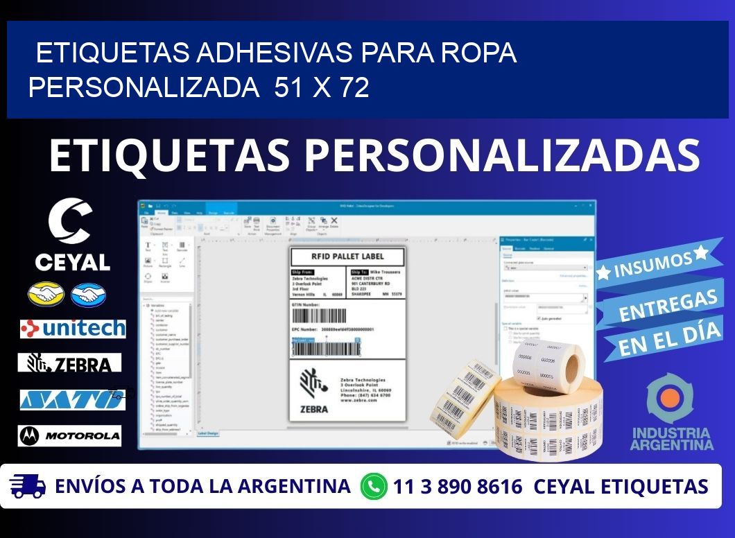 ETIQUETAS ADHESIVAS PARA ROPA PERSONALIZADA  51 x 72