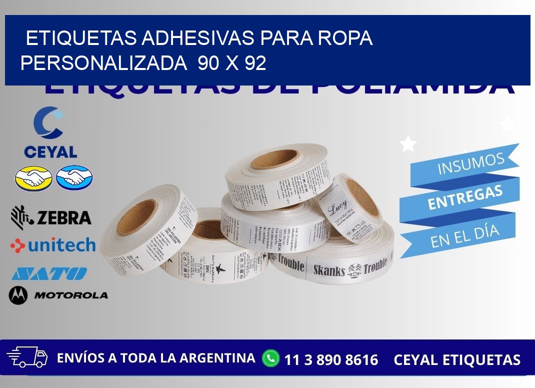 ETIQUETAS ADHESIVAS PARA ROPA PERSONALIZADA  90 x 92