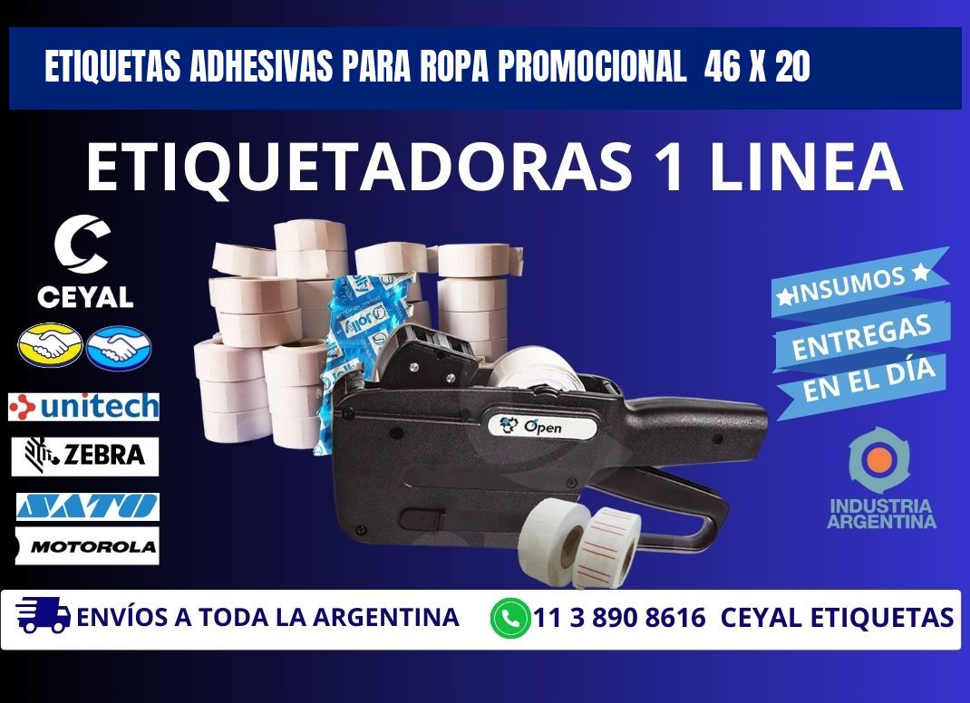 ETIQUETAS ADHESIVAS PARA ROPA PROMOCIONAL  46 x 20