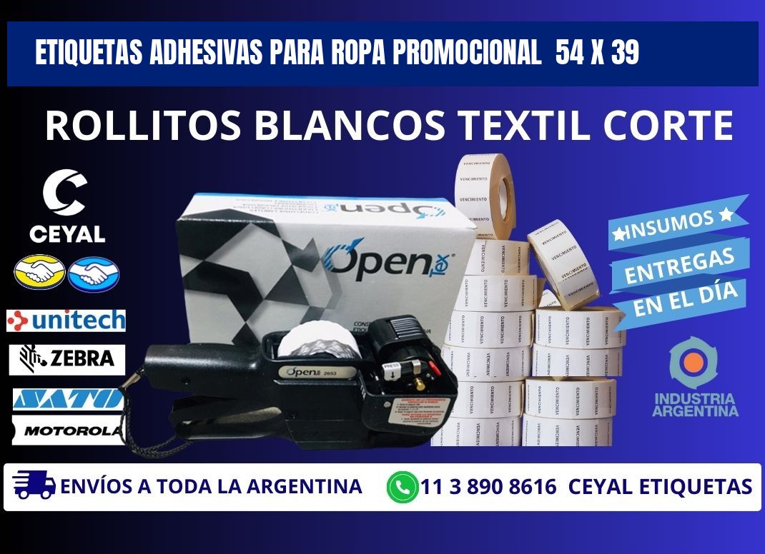 ETIQUETAS ADHESIVAS PARA ROPA PROMOCIONAL  54 x 39