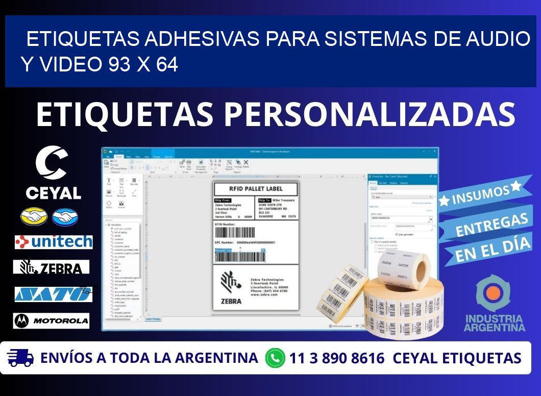 ETIQUETAS ADHESIVAS PARA SISTEMAS DE AUDIO Y VIDEO 93 x 64