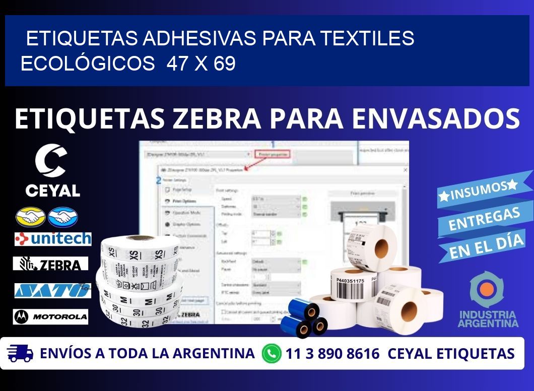 ETIQUETAS ADHESIVAS PARA TEXTILES ECOLÓGICOS  47 x 69